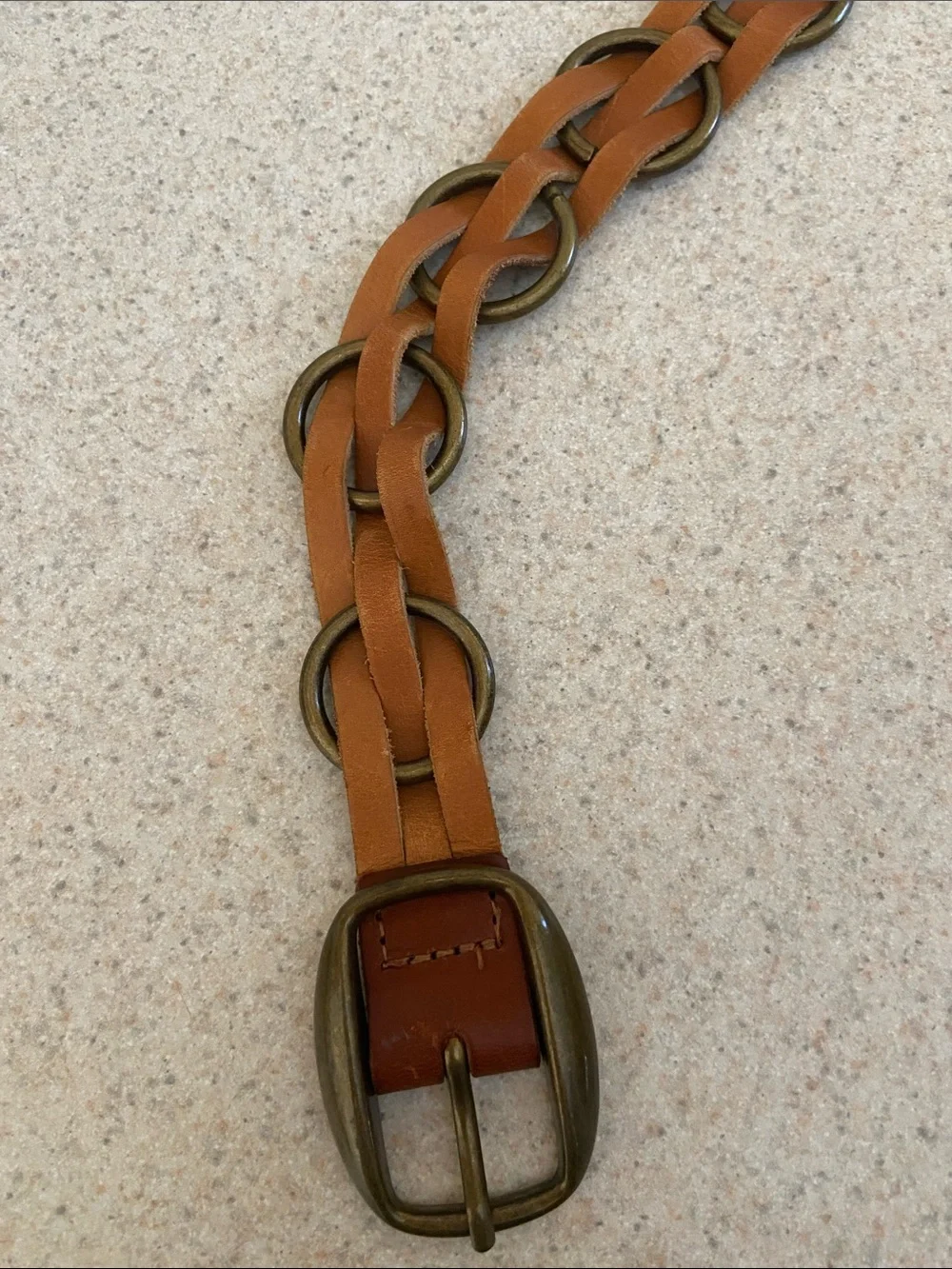 Express Brown Genuine Leather Ring Belt Size Medium Y2K Boho